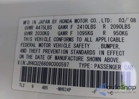 2009 Acura Tsx z USA, uszkodzony, nr VIN JH4CU26609C000597